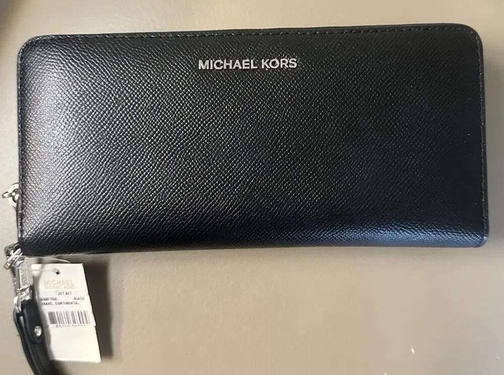 Michael Kors Jet Set Travel Wristlet Wallet Large Saffiano Leather Black NWT